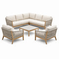 Set salotto da giardino in legno con tessuto color crema