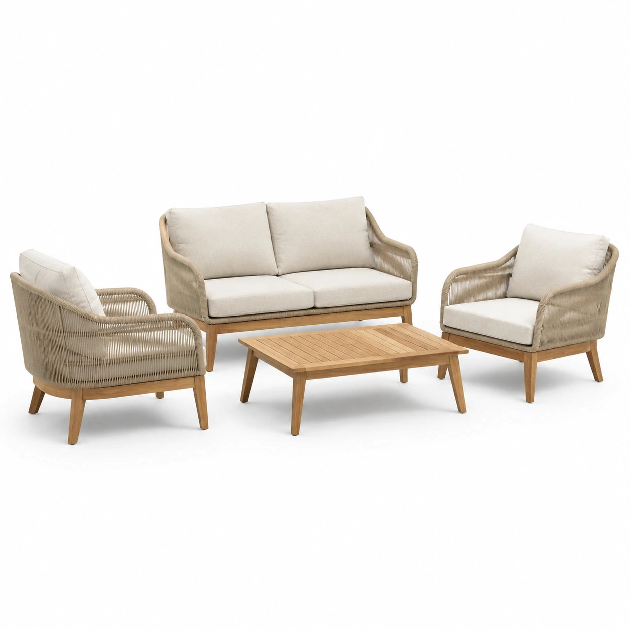 Set salotto da esterno in legno e poliestere beige