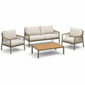 Set salotto da giardino in alluminio con cuscini idrorepellenti e tavolino in legno composito