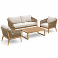 Set da salotto da esterno in legno con cuscini beige
