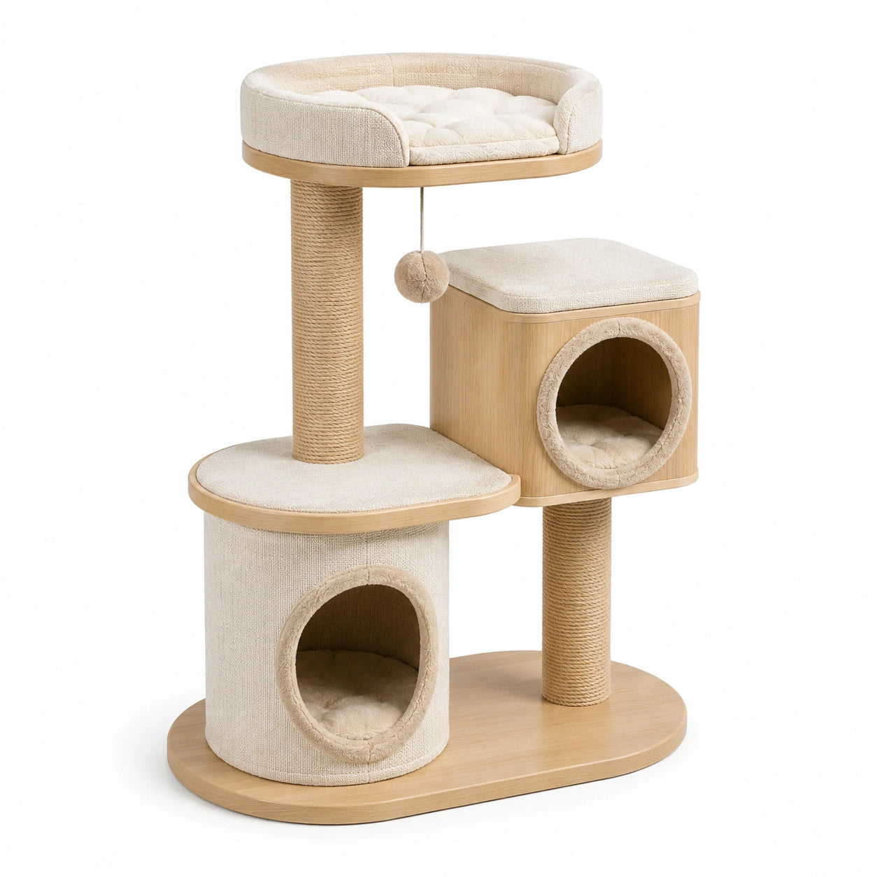 Tiragraffi per Gatti in Legno e Tessuto Beige