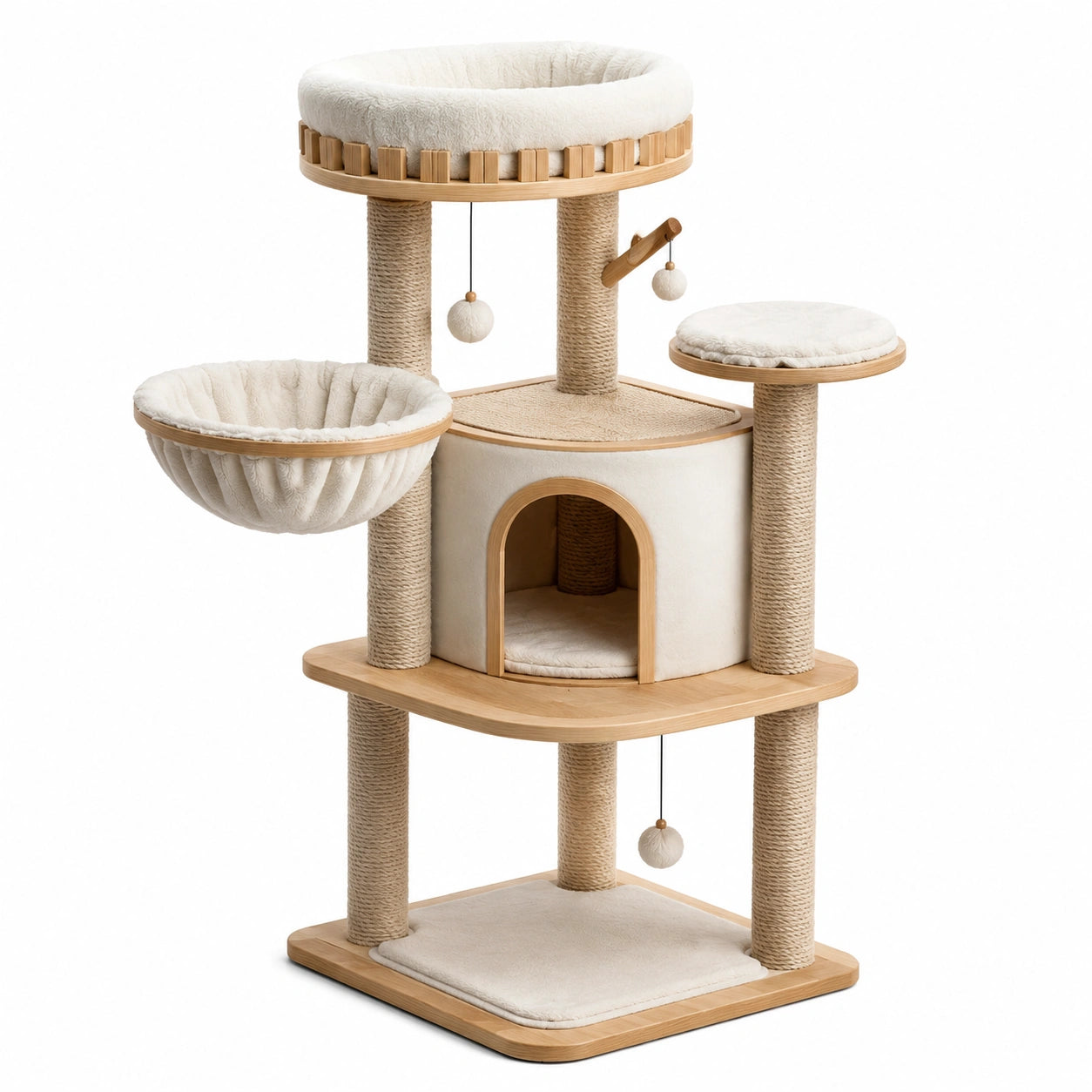 Albero Tiragraffi per Gatti in Legno e Peluche Beige