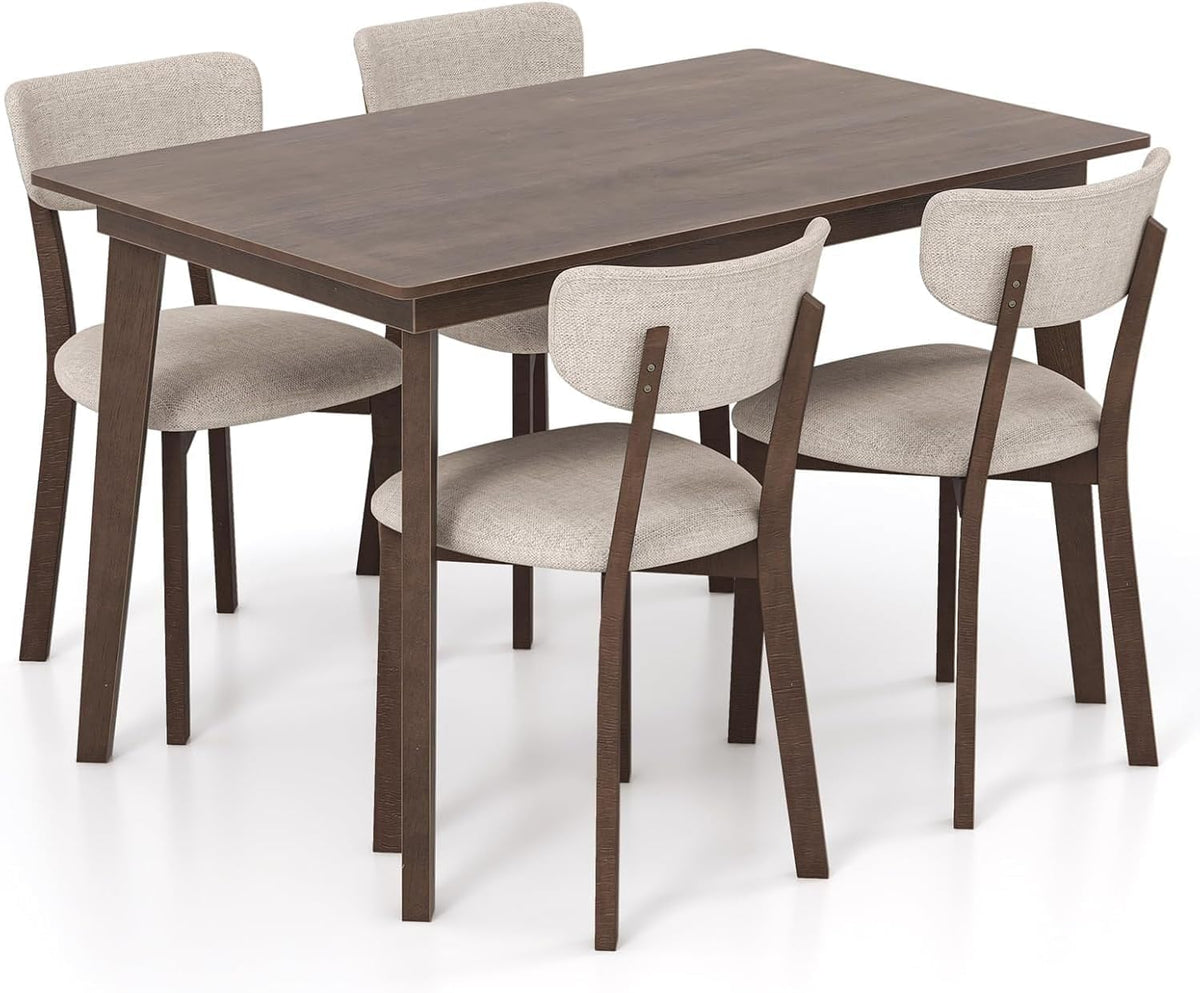 Set da pranzo, 5 pezzi, 4 sedie, 120 × 75 cm, Marrone, legno, lino, per sala da pranzo e cucina