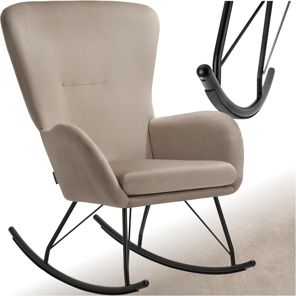 tectake Poltrona a dondolo, Nero/Beige, acciaio, velluto, con braccioli, per soggiorno