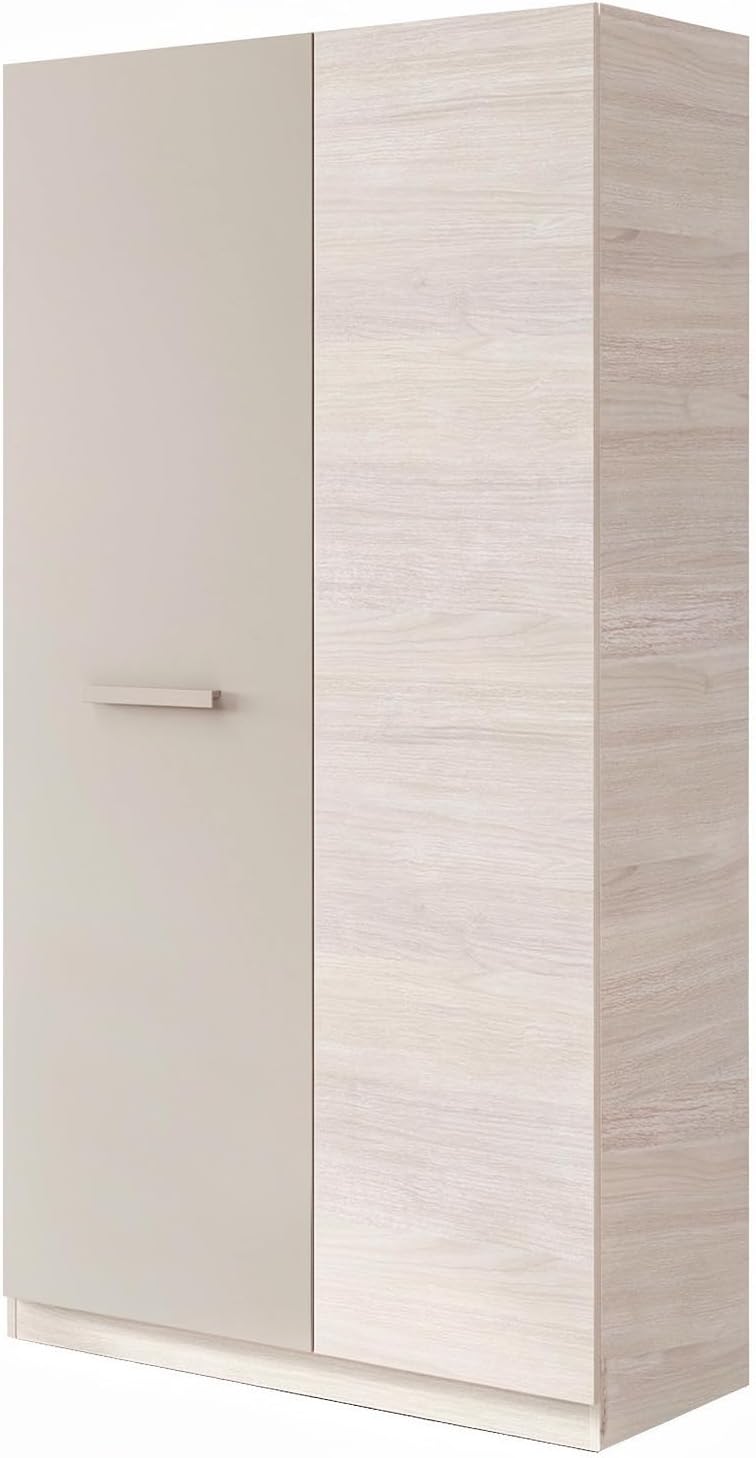 Armadio guardaroba Arreditaly, 90 × 200 × 52 cm, Beige/Rovere, 2 ante, 4 scomparti, per camera da letto