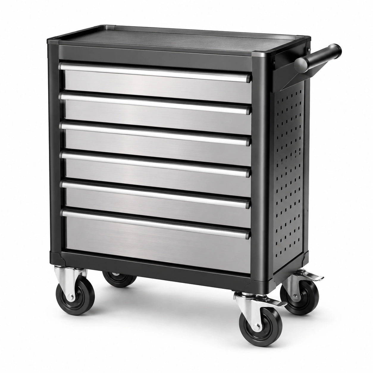 Carrello portaoggetti in metallo nero e argento con 6 cassetti