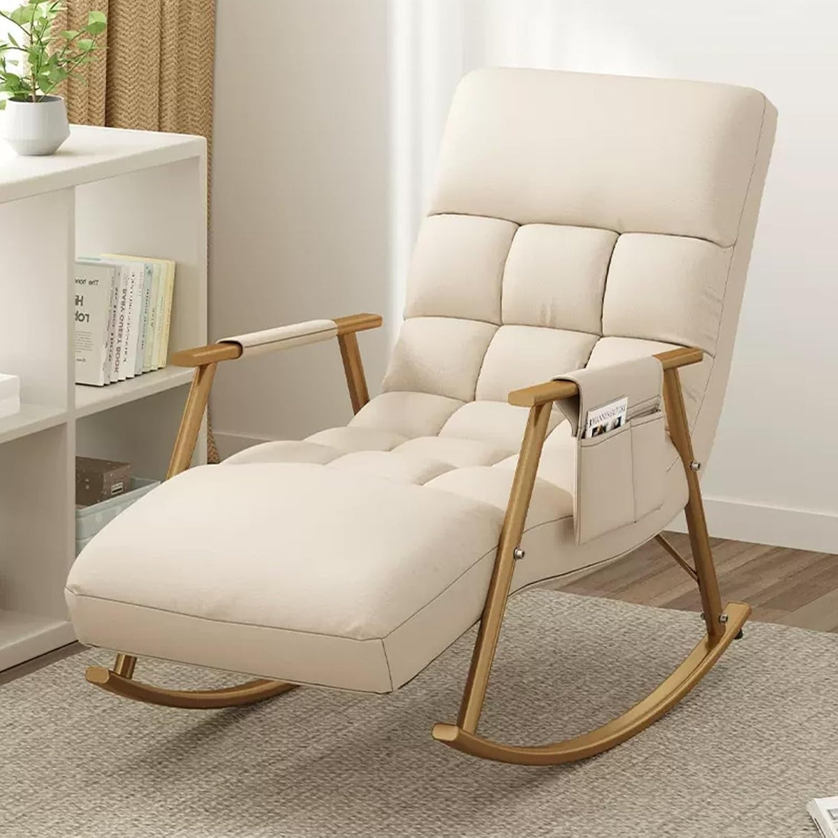 Letto DSEWTEZXI, Beige/Oro, regolabile, con poggiapiedi, imbottito, per camera da letto