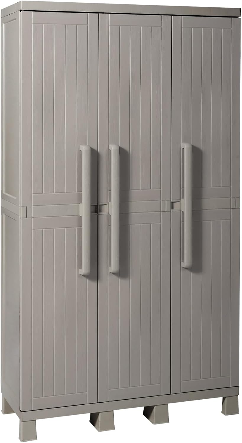 Armadio Toomax, 3 ante, 4 ripiani, 97 × 37 × 173 cm, legno, plastica, Tortora, regolabile