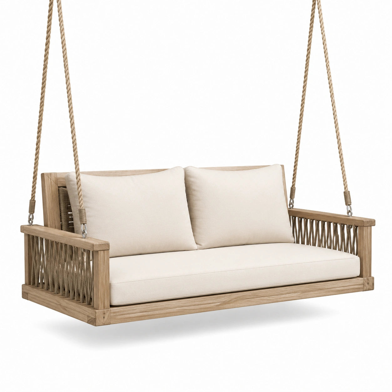 Dondolo in Legno di Teak e Cuscini Beige