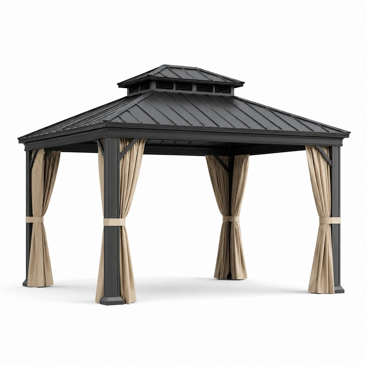 Gazebo quadrato in metallo con tenda beige
