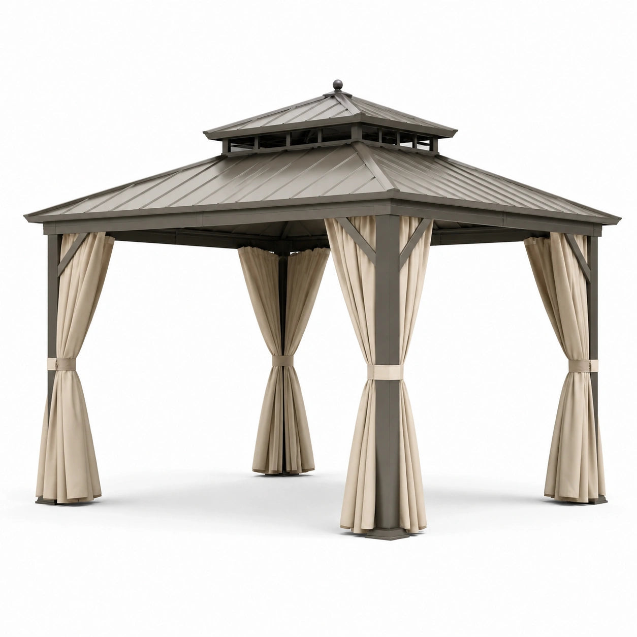 Gazebo quadrato in acciaio e tende beige 300 cm x 300 cm