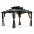 Gazebo da giardino in metallo con tetto in acciaio e tende in tessuto beige