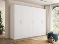 Armadio guardaroba My Brand L.270 P.53, 6 ante, Bianco, per camera da letto