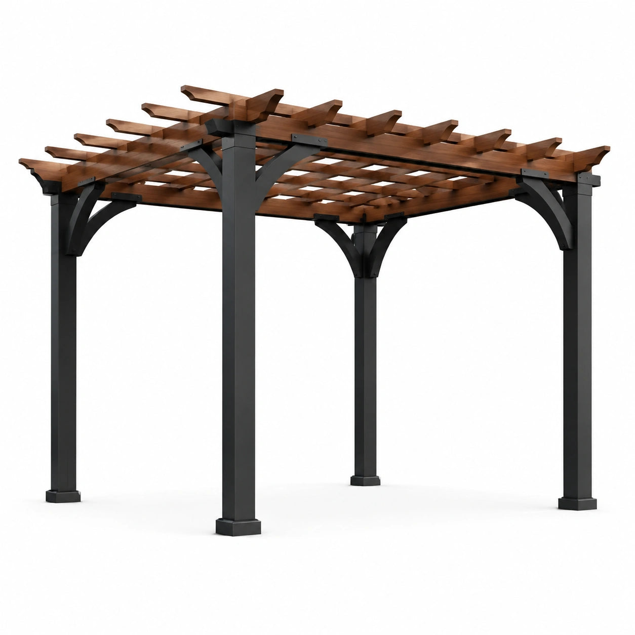 Pergola da Giardino in Metallo e Legno 3x3 m Marrone Nero
