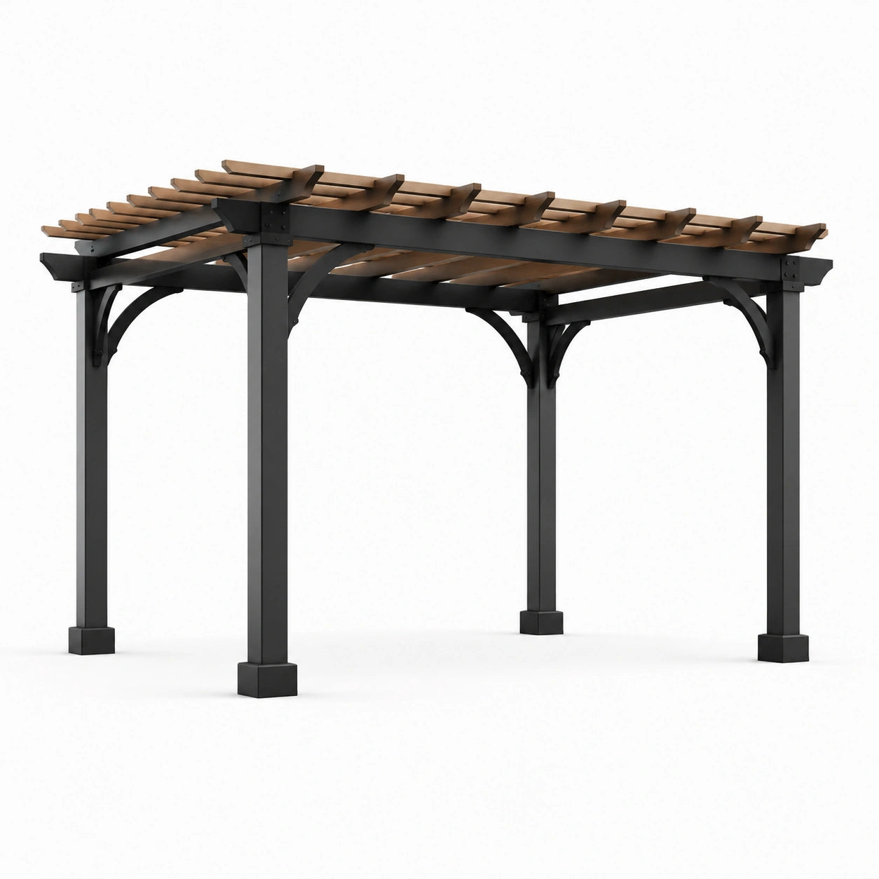 Pergola in alluminio e legno 3x3 m nero e marrone