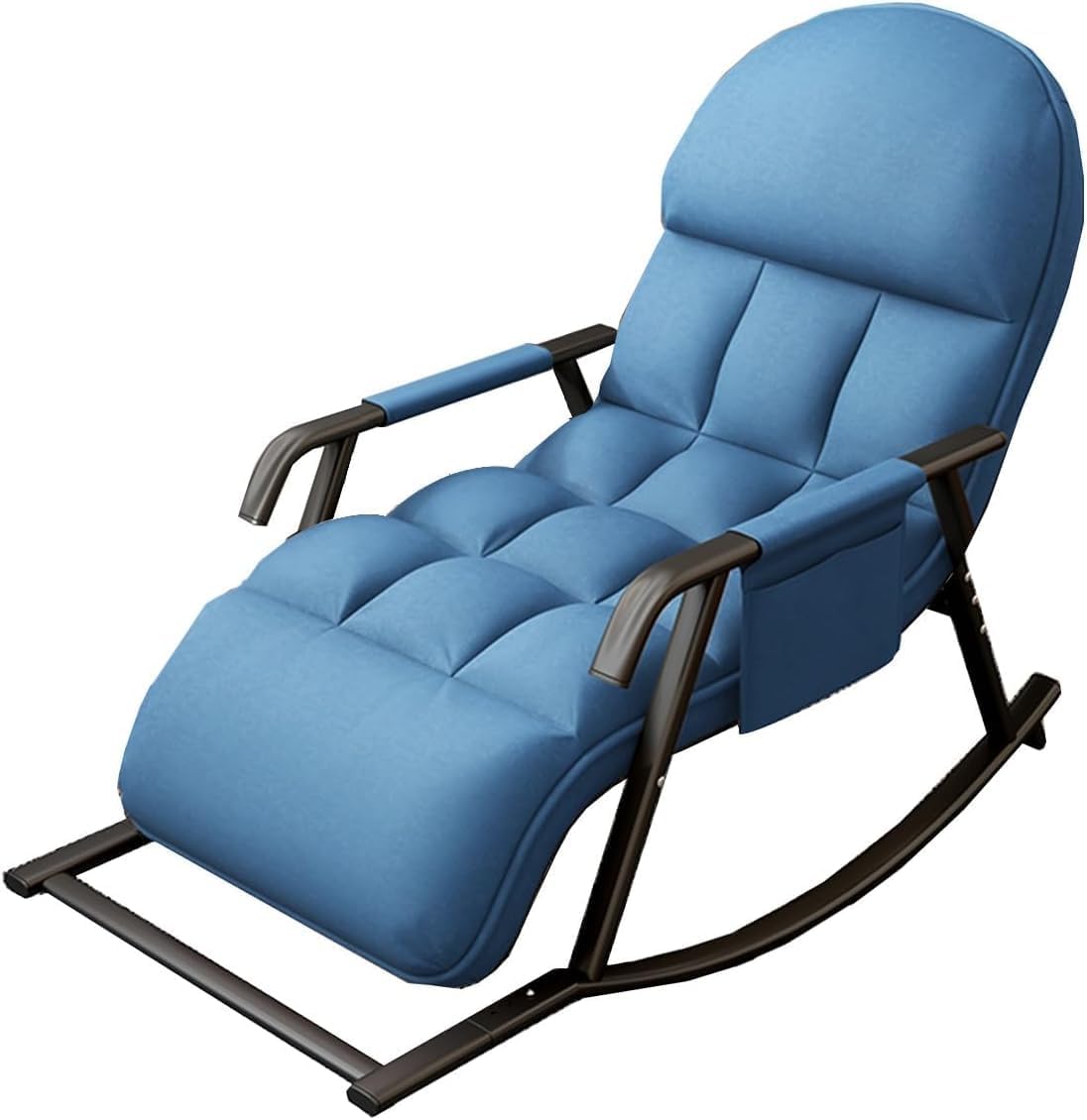 Sedia a dondolo OVLRIJP, 62 × 126 × 55 cm, acciaio, tessuto, Blu, regolabile, con poggiapiedi, con braccioli, imbottita, per soggiorno