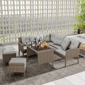 Set da pranzo da giardino Gelukueub, rattan, tessuto, Kaki, per giardino e terrazzo