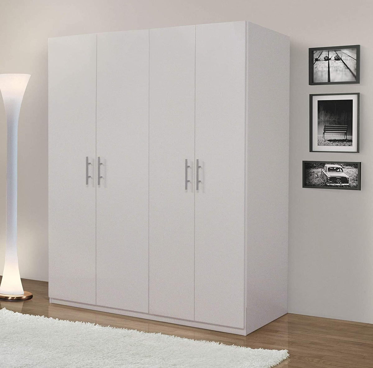 Armadio guardaroba My Brand L.181 P.53, 4 ante, Bianco, per camera da letto