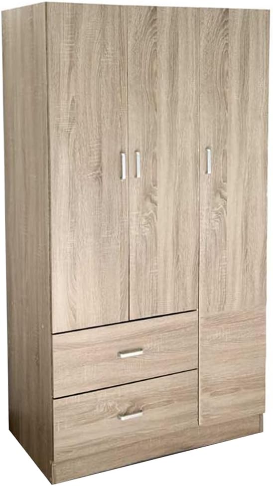 Armadio guardaroba MA MAISON, 3 ante, 2 cassetti, 120 × 52 × 190 cm, legno, Rovere, per camera da letto