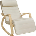 Sedia a dondolo SONGMICS LYY10M, legno, Beige, regolabile, con poggiapiedi, con poggiatesta, con braccioli, sfoderabile, per soggiorno