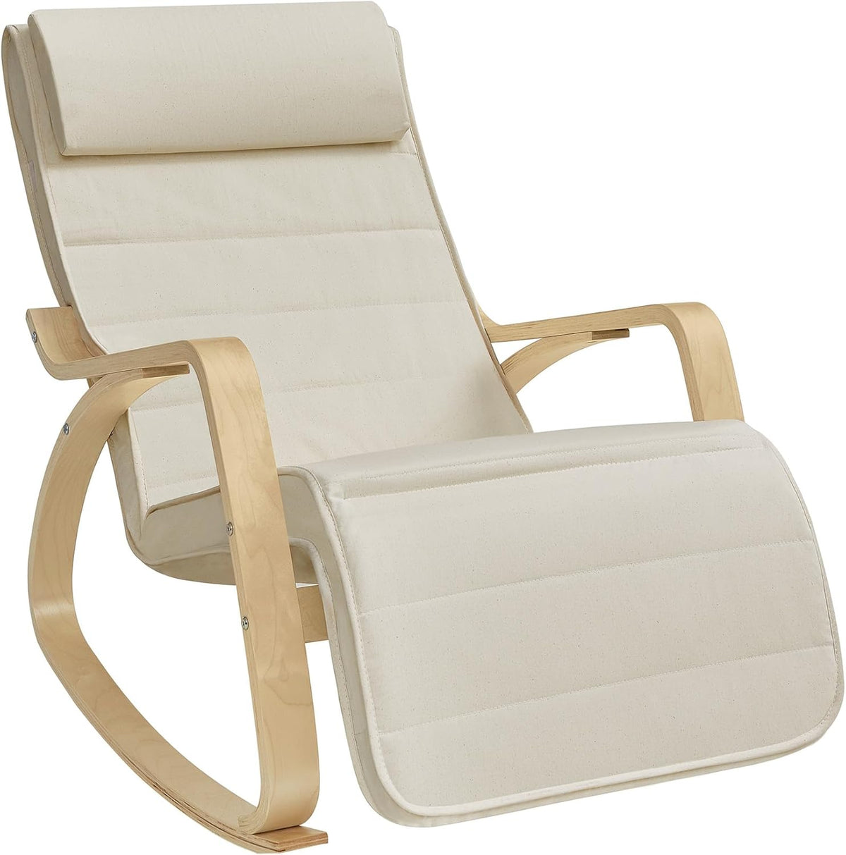 Sedia a dondolo SONGMICS LYY10M, legno, Beige, regolabile, con poggiapiedi, con poggiatesta, con braccioli, sfoderabile, per soggiorno