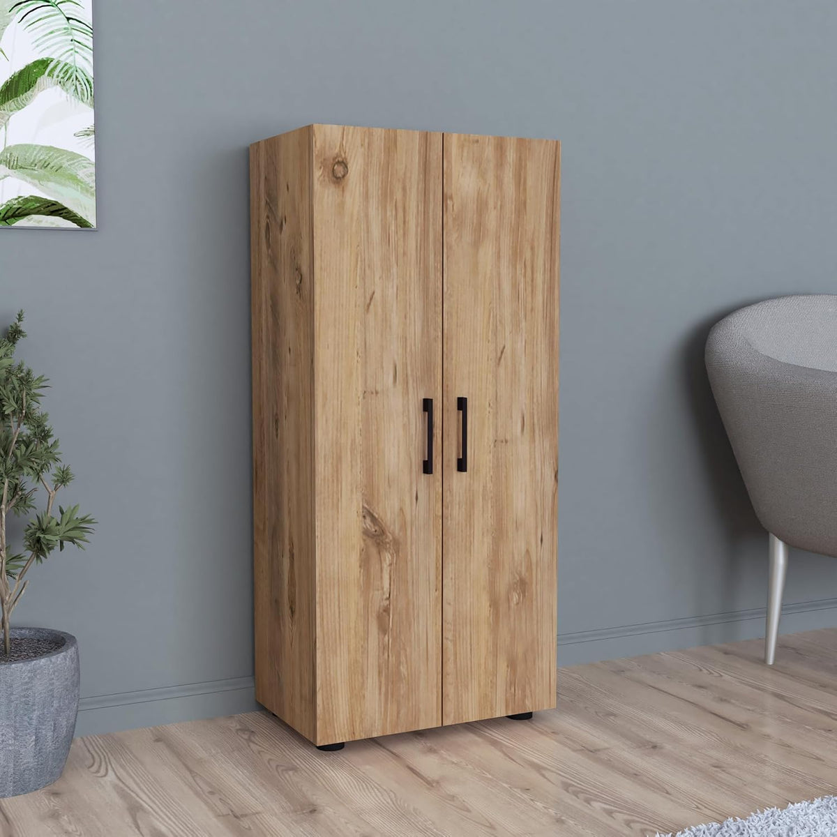 Armadio guardaroba en.casa, 2 ante, 4 ripiani, 108 × 49 × 32 cm, Rovere, per camera da letto