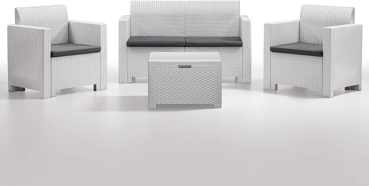 Set da pranzo da giardino, 2 poltrone, rattan, Bianco, per giardino e terrazzo