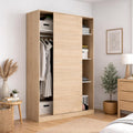 Armadio guardaroba Dmora, 2 ante, 4 ripiani, 50 × 204 cm, Rovere, con ante scorrevoli, per camera da letto