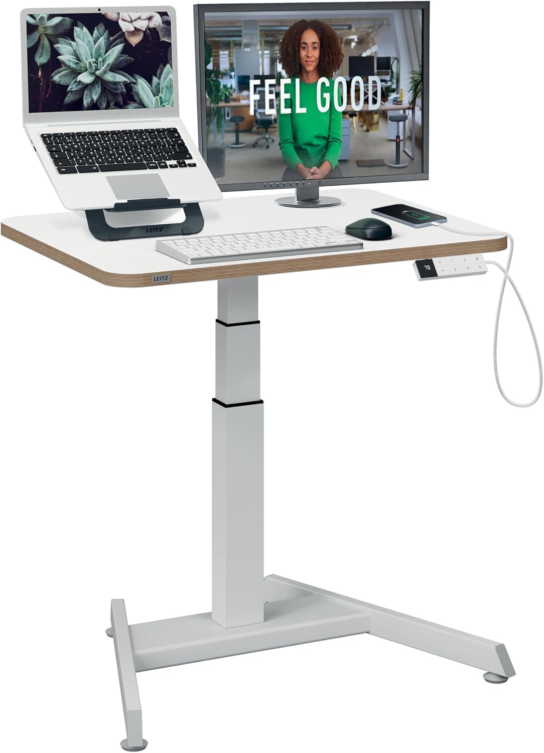 Leitz Scrivania, 80 × 60 × 2,5 cm, Bianco, elettrico, ergonomica, per ufficio