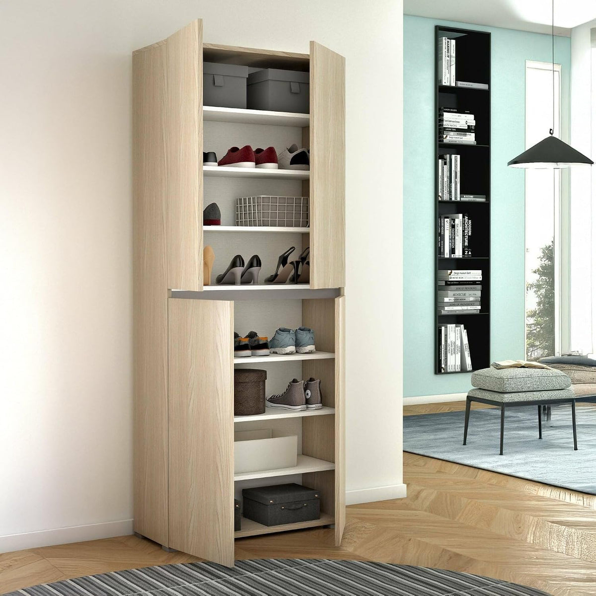 Armadio Dmora, 4 ante, con contenitore, regolabile, 80x37h195 cm