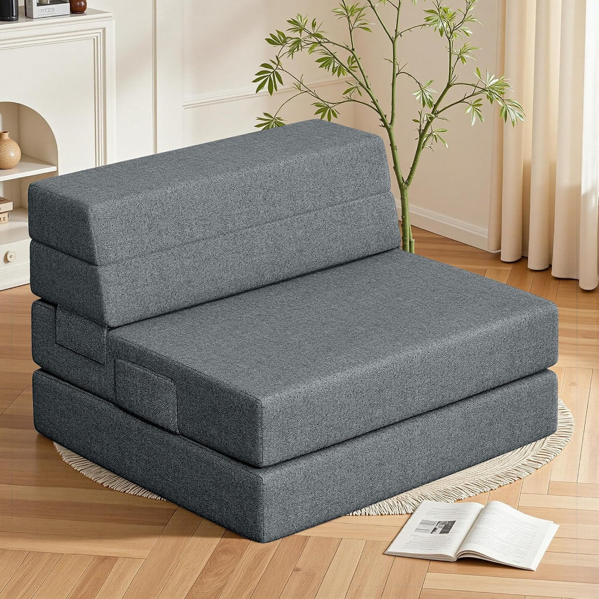 Brandina pieghevole Youzi, 190,5 × 63,5 × 15,2 cm, Grigio scuro, pelle, per camera da letto