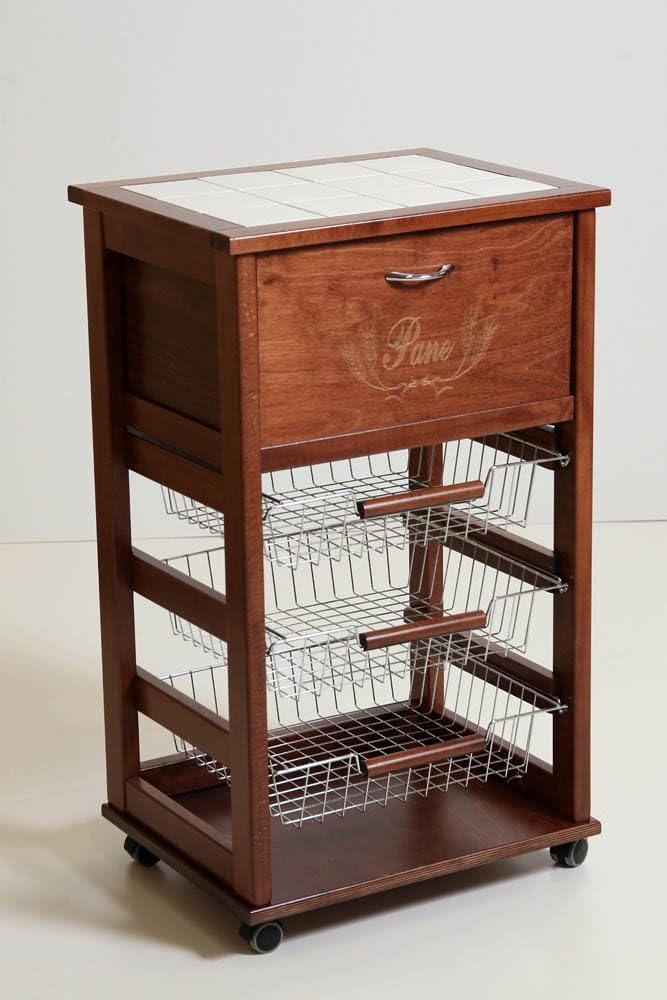Carrello portaoggetti MASLEGNO, 48 × 37 × 83 cm, acciaio, Noce, con ruote