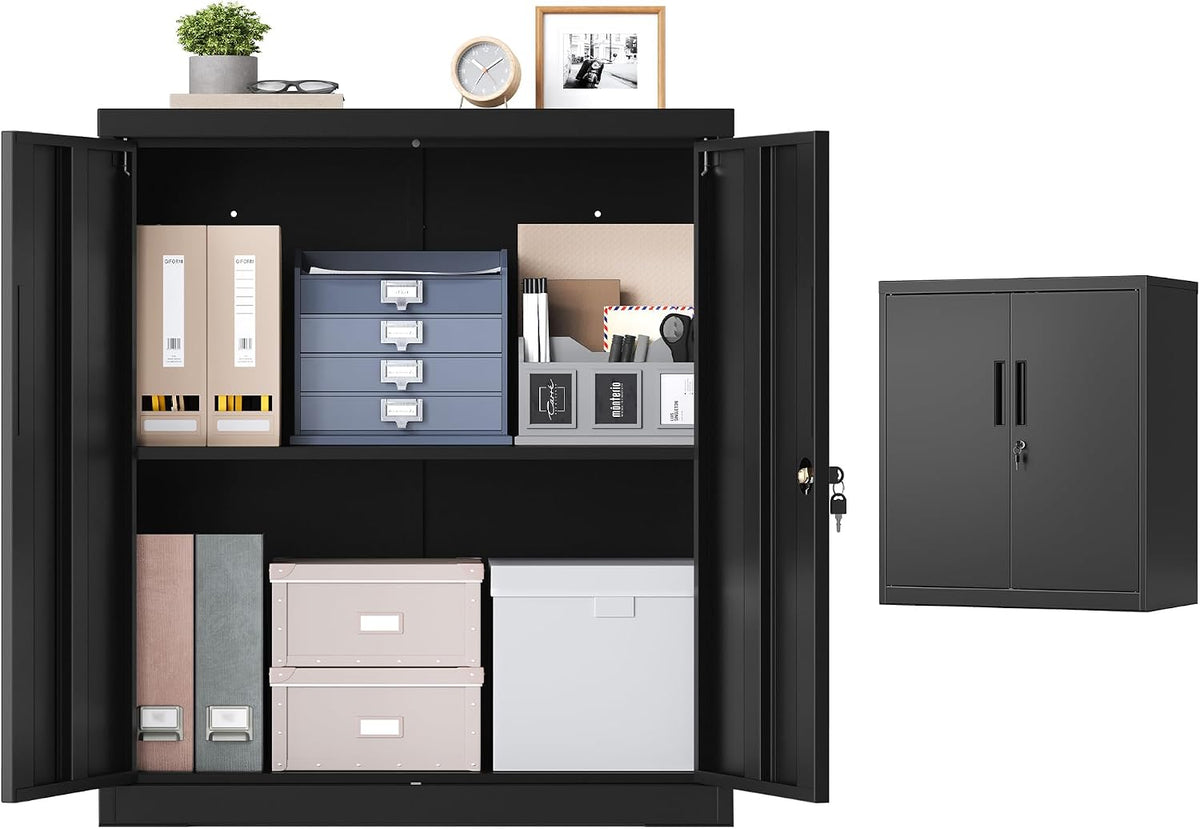 SONGMICS Armadio, OMC019BD01, 2 ante, 80 × 40 × 90 cm, Nero, acciaio, metallo, regolabile, per ufficio