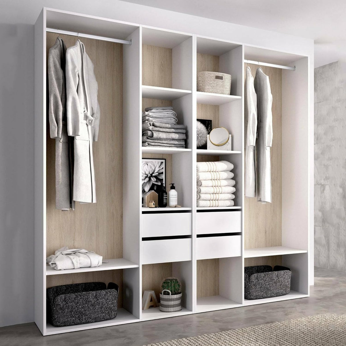 Armadio guardaroba Dmora, legno, Bianco e rovere, per camera da letto, 196x45 h205 cm