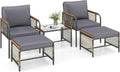 Set di mobili da giardino COSTWAY, 5 pezzi, rattan, Grigio, regolabile, per giardino e terrazzo
