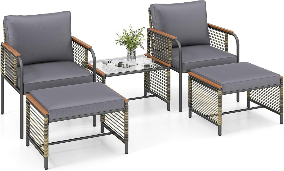 Set di mobili da giardino COSTWAY, 5 pezzi, rattan, Grigio, regolabile, per giardino e terrazzo
