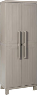 Armadio Toomax, 4 ripiani, 65 × 37 × 173 cm, legno, plastica, Tortora, regolabile, piedini e predisposizione per lucchetto