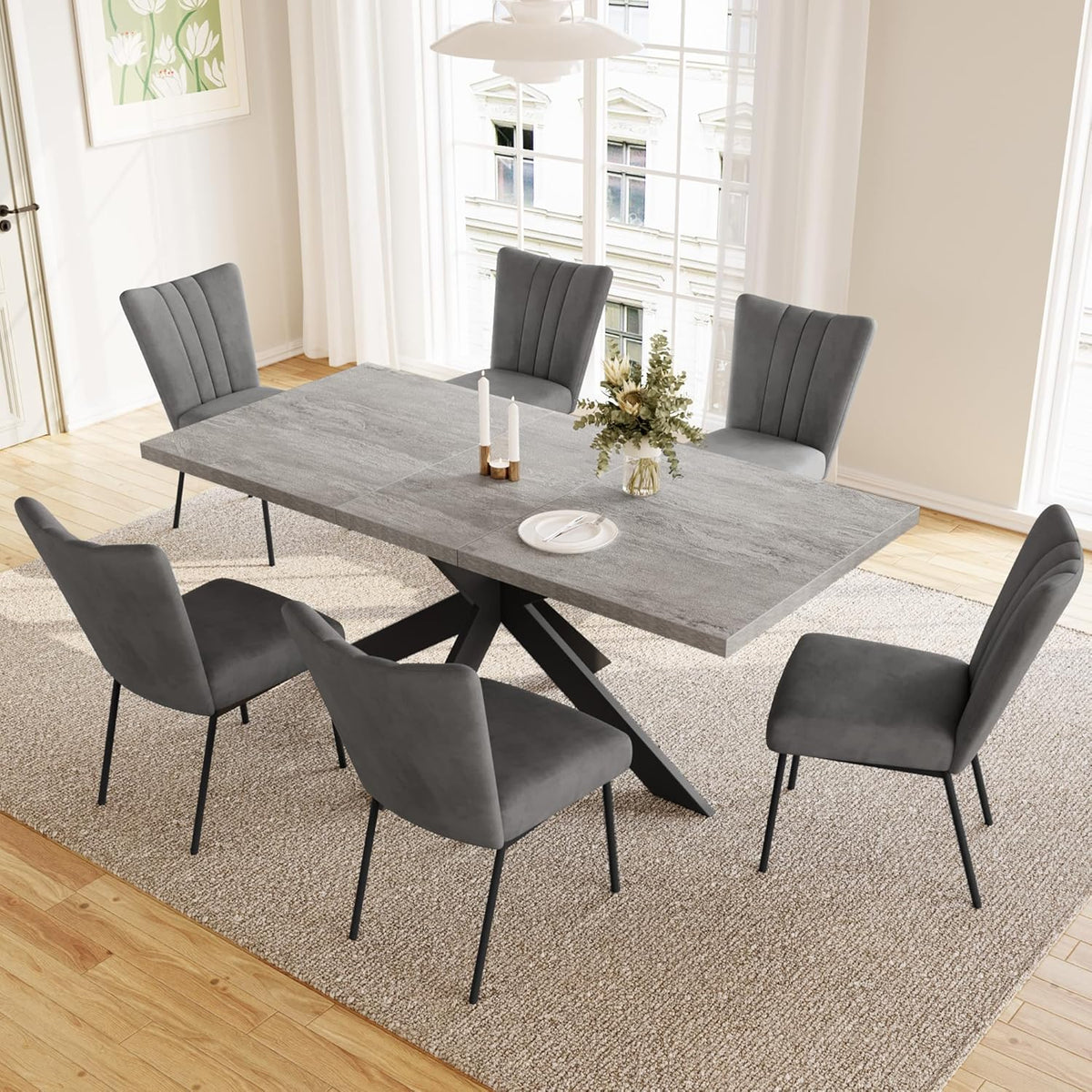 Set da pranzo JIEXI, 170 × 85 × 76 cm, 130 × 85 × 76 cm, 6 posti, allungabile, MDF, per sala da pranzo e cucina