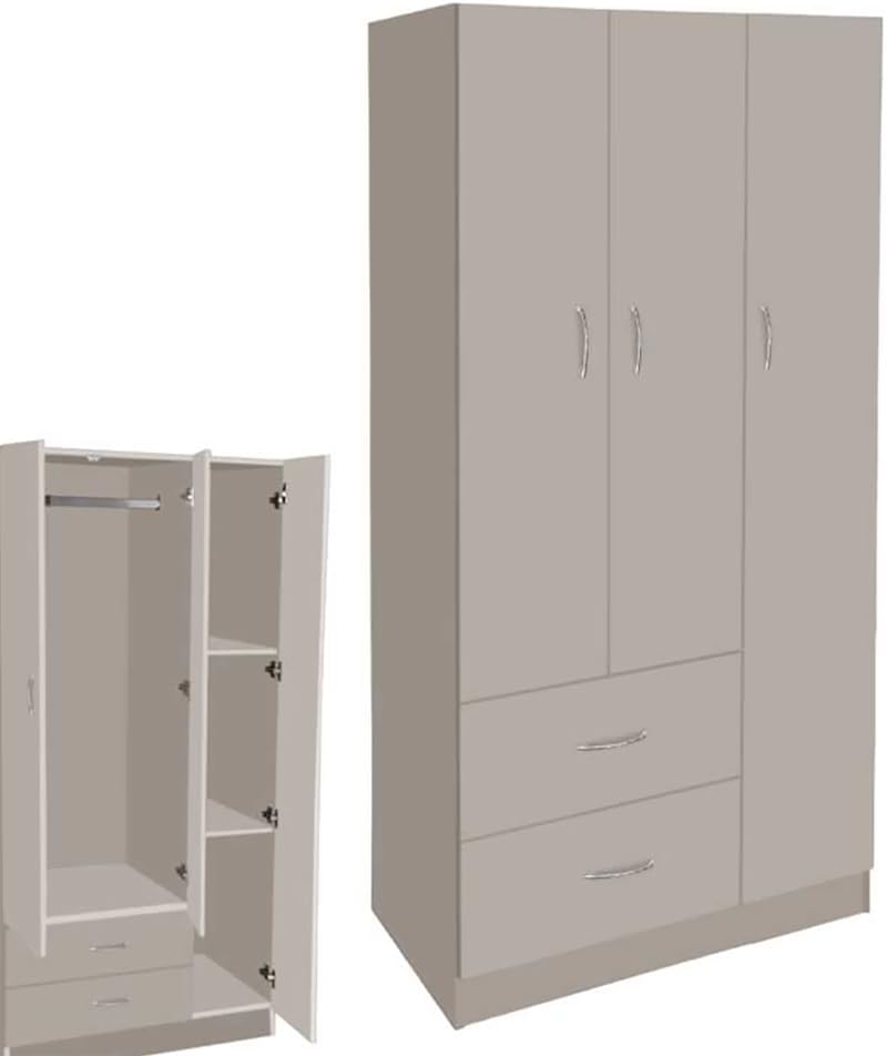 Armadio guardaroba MA MAISON 80X50X180H, 3 ante, 2 cassetti, legno, Tortora, per camera da letto