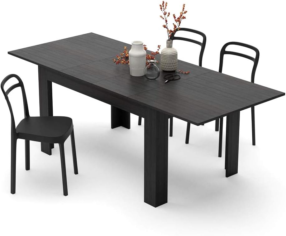 Tavolo allungabile Mobili Fiver, Nero, per sala da pranzo e cucina, 140(220) x90 cm, per 6-8 persone