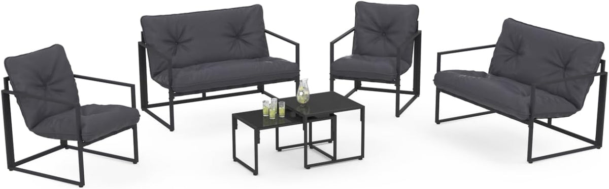 Set di mobili da giardino IDMarket, 6 posti, Grigio/Antracite, acciaio, per giardino e terrazzo