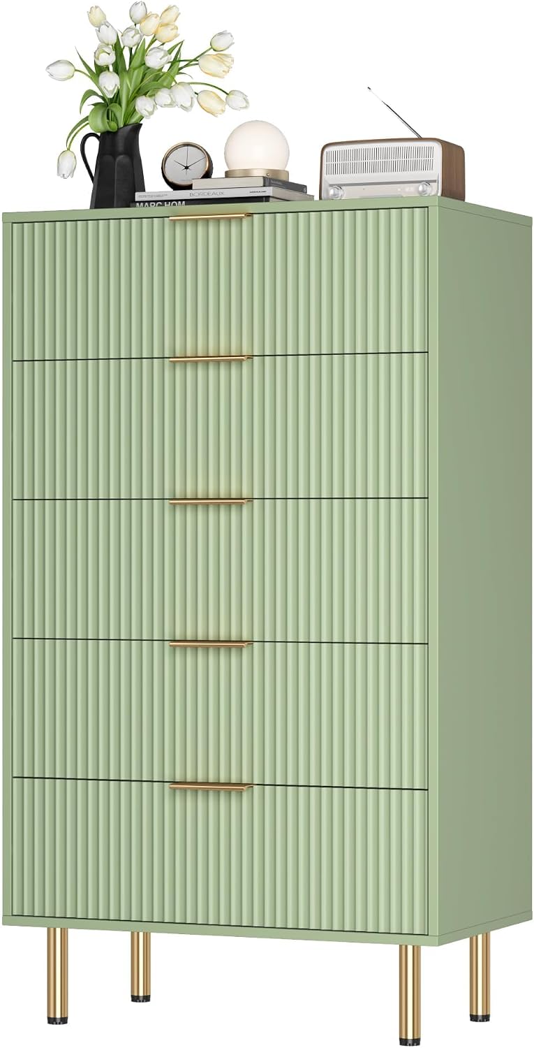 Cassettiera Garvee, 5 cassetti, 70 × 40 × 121,8 cm, MDF, metallo