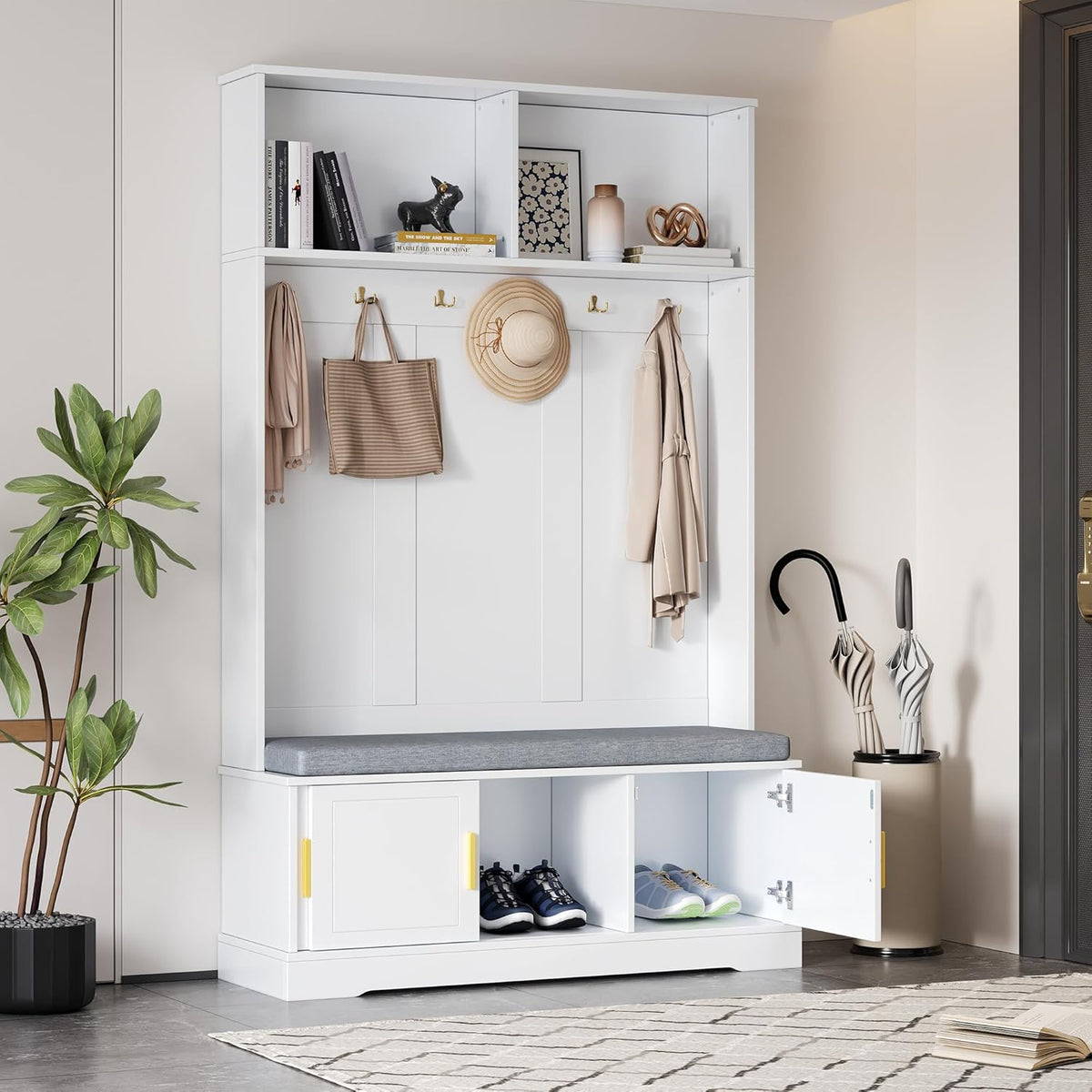Appendiabiti Moimhear, 120 × 40 × 191 cm, Bianco, 6 ganci tripli, per ingresso