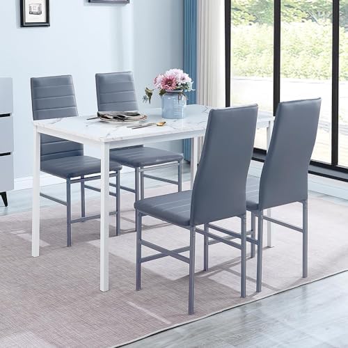 Set da pranzo, 7 pezzi, 6 sedie, legno, Bianco, per sala da pranzo e cucina, Arredamento Moderno per Cucina e Ristorante