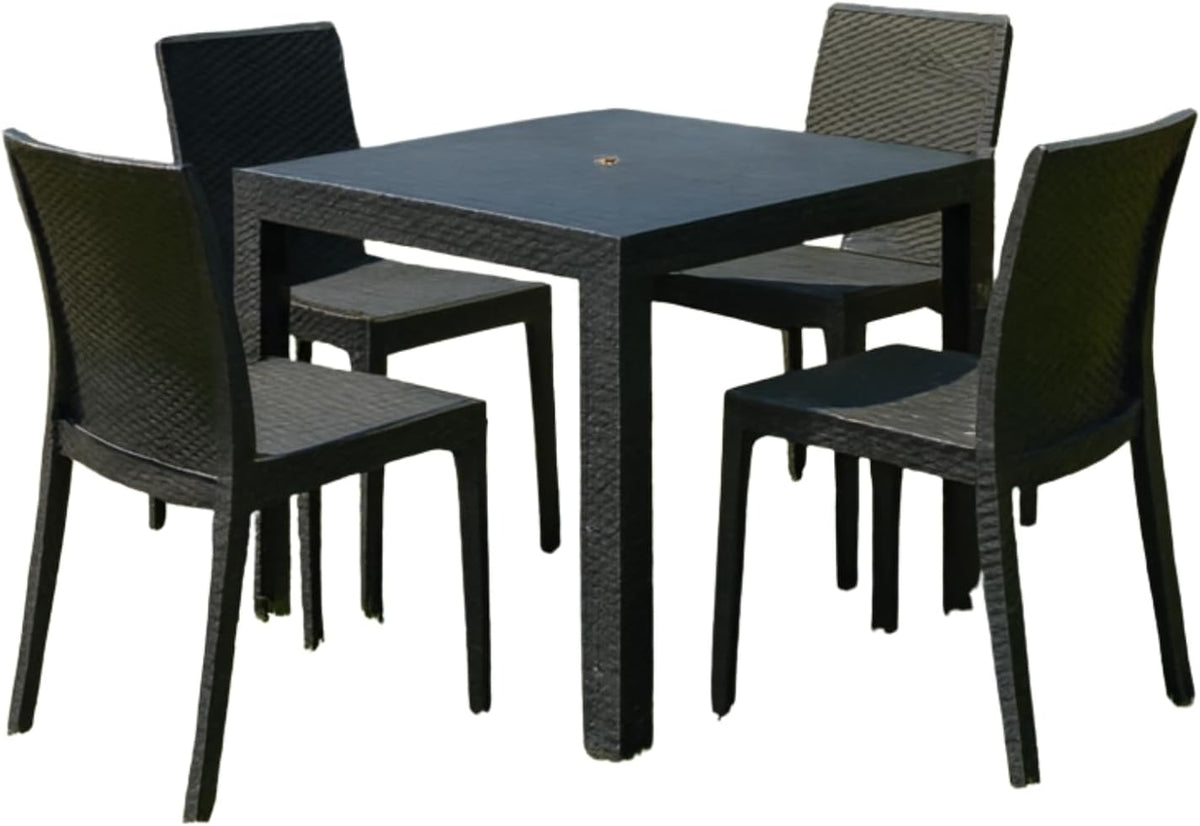 Set da pranzo da giardino HOUSE COLLECTION ARE055 ARE057, 4 sedie, rattan, Antracite, per giardino e terrazzo