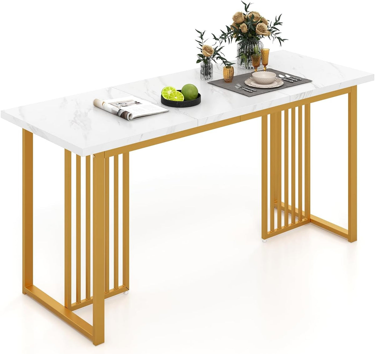 Tavolo da pranzo RELAX4LIFE, 160 × 60 × 76 cm, MDF, metallo, Bianco, regolabile, per sala da pranzo e cucina