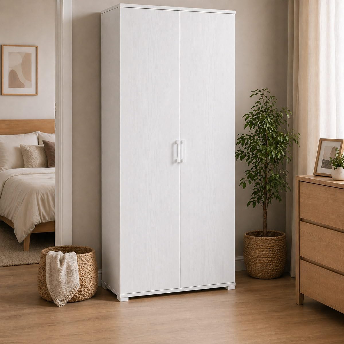 Armadio Yellowshop, 90 × 45 × 195 cm, 2 ante, 4 ripiani, Bianco
